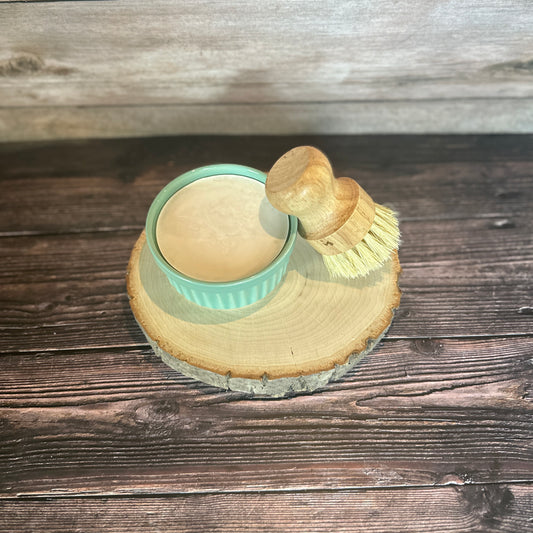 Peppermint Solid Dish Soap with Bamboo Brush (in white ramekins)