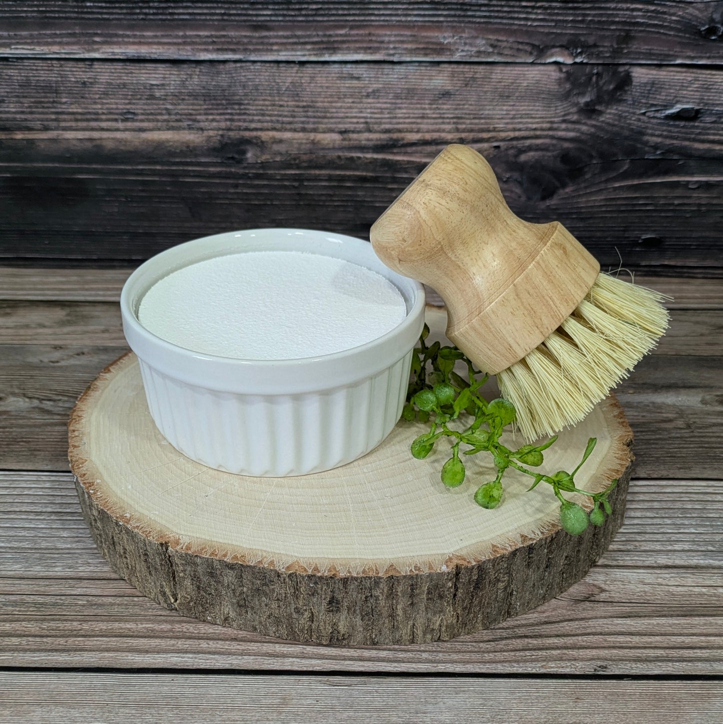Peppermint Solid Dish Soap with Bamboo Brush (in white ramekins)