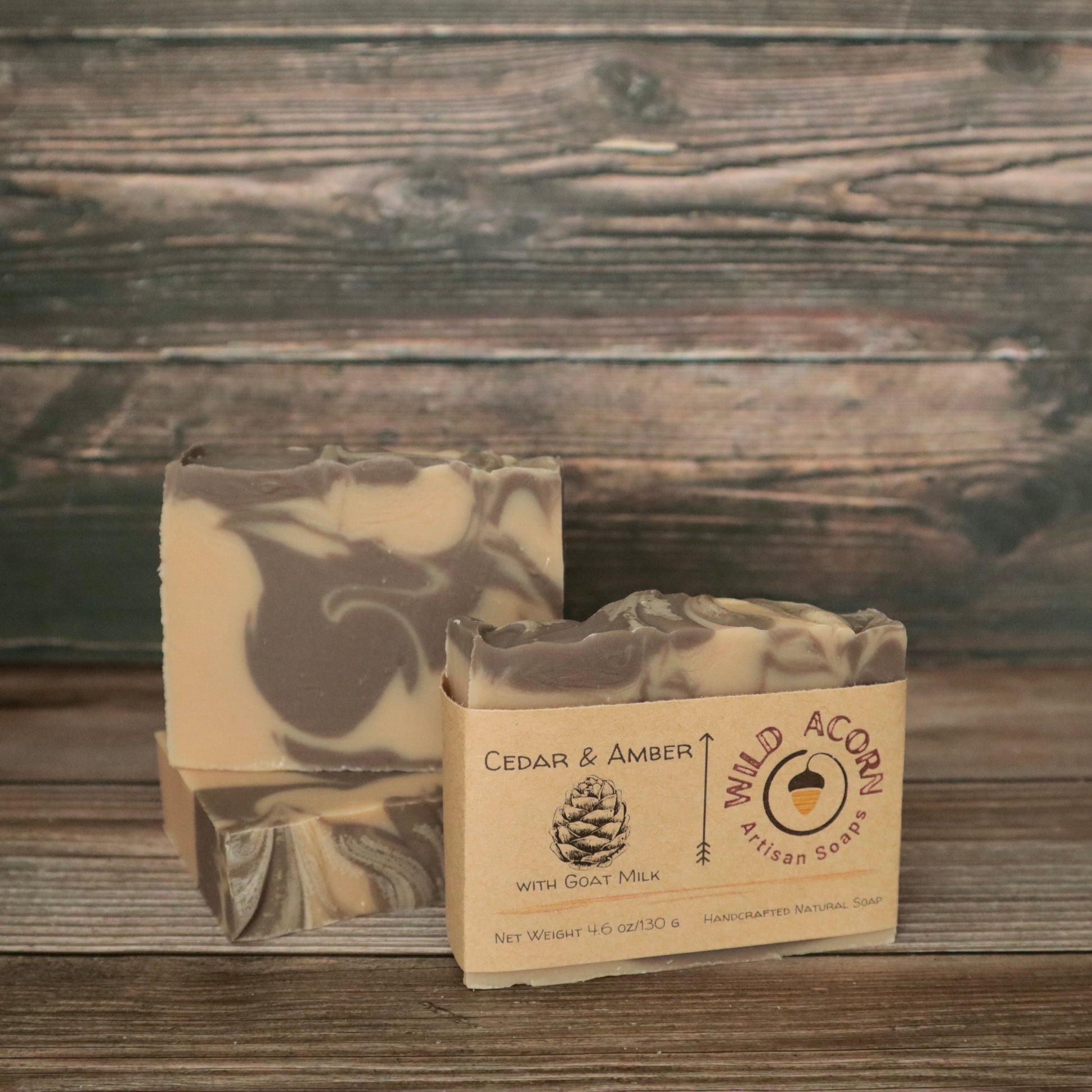 picture of soap with brown and cream colored swirls with slight swirl on top for design