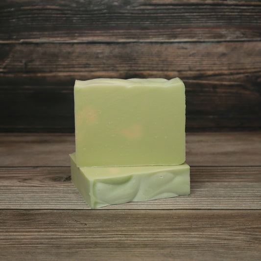 picture of soap with light green color and light swirls of yellow
