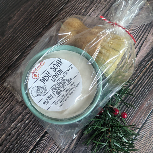 Lemon Solid Dish Soap with Bamboo Brush